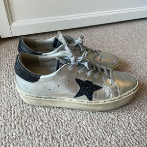 Silver and black Golden Goose platform sneakers